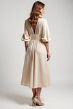 Une ligne champagne mousseline de soie demi-manches col V Robe mère de la mariée