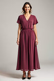Cabernet Col V Manches Courtes Une Ligne Mousseline Robe Mère de la Mariée