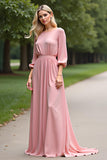 Demi-manches en mousseline de soie rose Une ligne Mère de la mariée Robe
