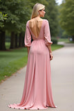 Demi-manches en mousseline de soie rose Une ligne Mère de la mariée Robe