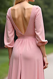 Demi-manches en mousseline de soie rose Une ligne Mère de la mariée Robe