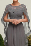 Dentelle plissée fourreau gris col rond Robe mère de la mariée