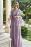 Robe plissée en mousseline de soie lilas une ligne mère de la mariée