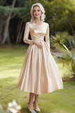 Une ligne Robe Mère de la Mariée Satin Manches Longues Champagne