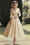 Champagne A Ligne 3/4 Manches Col V Robe Mère de la Mariée