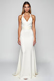 Robe formelle longue fourreau en satin dos nu blanc