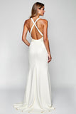 Robe formelle longue fourreau en satin dos nu blanc