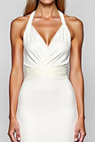 Robe formelle longue fourreau en satin dos nu blanc