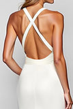 Robe formelle longue fourreau en satin dos nu blanc