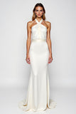 Robe longue formelle blanche Criss Cross Halter