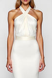Robe longue formelle blanche Criss Cross Halter