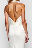 Robe longue formelle blanche Criss Cross Halter