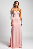 Satin rose chérie une ligne longue robe de demoiselle d’honneur