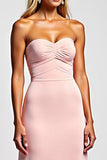 Satin rose chérie une ligne longue robe de demoiselle d’honneur