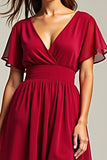 Rouge Une Ligne Col V Mousseline De Soie Robe De La Mariée