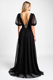 Noir Une Ligne Perlé Col V Long Mousseline De Soie Robe Mère De La Mariée