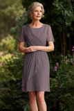 Robe Crépuscule Manches Courtes Mousseline Froncée Mère De La Mariée