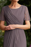 Robe Crépuscule Manches Courtes Mousseline Froncée Mère De La Mariée