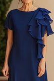 Fourreau en mousseline de soie bleu marine Scoop longue mère de la mariée robe avec volant