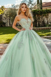 Tulle vert menthe Sweetheart Princess Applique Quinceanera Robe