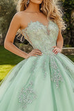 Tulle vert menthe Sweetheart Princess Applique Quinceanera Robe