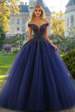 Robe de bal en tulle bleu marine sans bretelles à épaules dénudées Robe Quinceanera