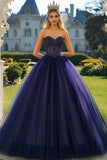 Robe de bal bustier en tulle bleu marine Sweetheart Quinceanera