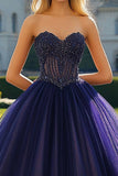 Robe de bal bustier en tulle bleu marine Sweetheart Quinceanera