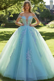 Robe de bal à épaules dénudées en tulle menthe Quinceanera