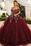 Robe de bal bordeaux à épaules dénudées Quinceanera