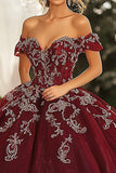 Robe de bal bordeaux à épaules dénudées Quinceanera