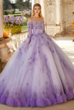 Fleur 3D Manches Longues Épaule Dénudée Robe de bal lilas Quinceanera Robe