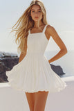 Robe courte plissée blanche plissée courte de graduation