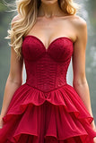 Une ligne dentelle rouge Sweetheart robe longue de bal