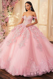 Robe Quinceanera princesse en tulle rose à épaules dénudées avec appliques