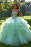 Robe de bal Princesse en tulle menthe scintillant Sweetheart avec perles