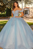 Robe de bal Appliques Bleu Ciel avec Manches Cap