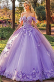 Robe Quinceanera appliquée lilas au sol avec fleurs 3D