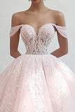 Robe de bal rose princesse à épaules dénudées en tulle Quinceanera Robe avec appliques