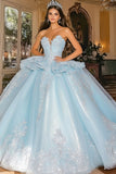 Robe de bal bleu ciel scintillante sans bretelles à volants Tulle Quinceanera Robe avec appliques