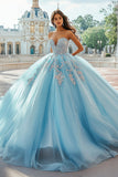 Sweetheart Robe de bal bustier en tulle bleu ciel Quinceanera