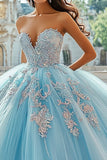 Sweetheart Robe de bal bustier en tulle bleu ciel Quinceanera