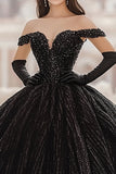 Robe de bal à paillettes à épaules dénudées Robe longue noire Quinceanera