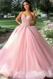 Robe de bal rose bustier Appliqued longue Quinceanera Dress