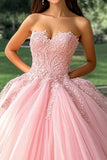 Robe de bal rose bustier Appliqued longue Quinceanera Dress