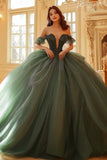 Olive Épaule Dénudée Organza Dentelle Quinceanera Robe