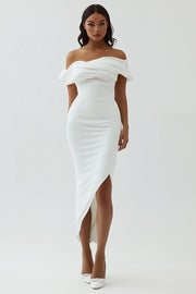 Robe de graduation asymétrique en satin mat fourreau blanc