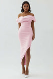 Robe de graduation asymétrique en satin mat fourreau blanc