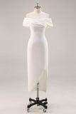 Robe de graduation asymétrique en satin mat fourreau blanc