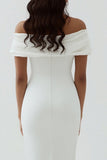 Robe de graduation asymétrique en satin mat fourreau blanc